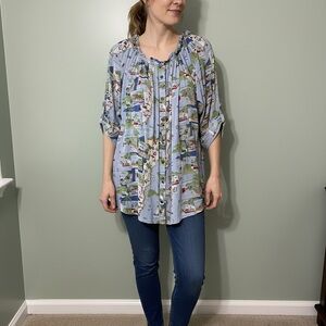 Westport Blue Scenic Print Tunic viscose size 1X Adjustable sleeve length